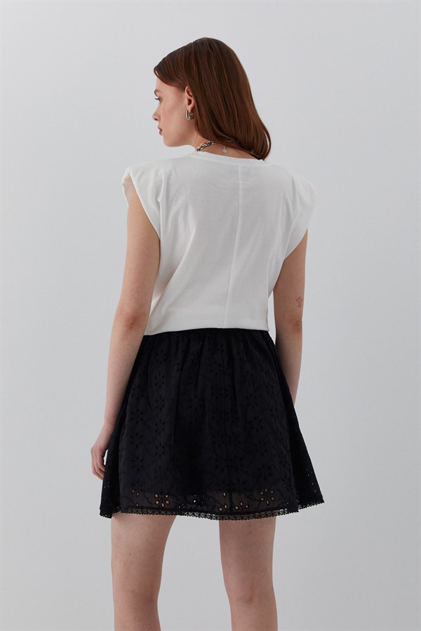 Brode Detaylı Şortlu Mini Etek Siyah