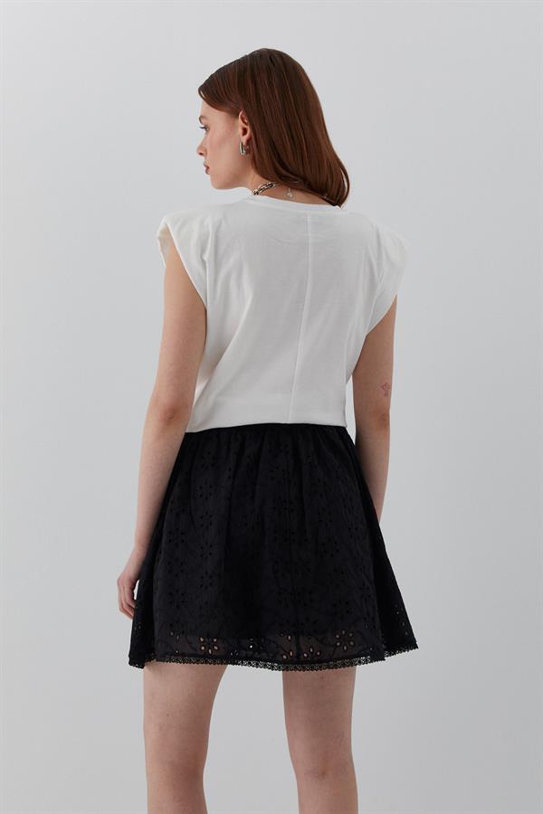 Brode Detaylı Şortlu Mini Etek Siyah