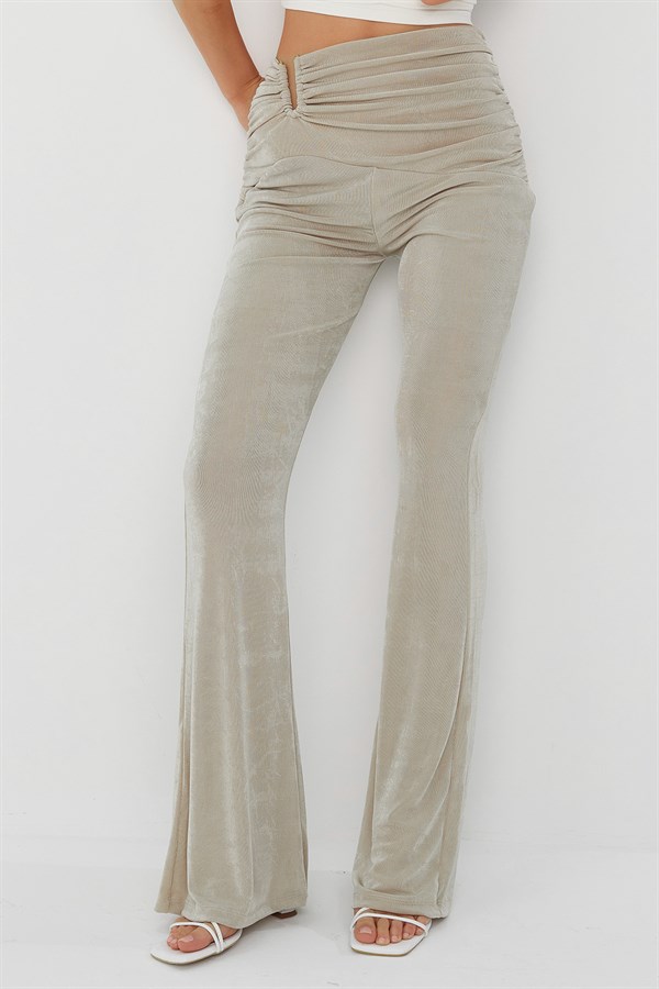 Büzgü Detaylı Pantolon Bej