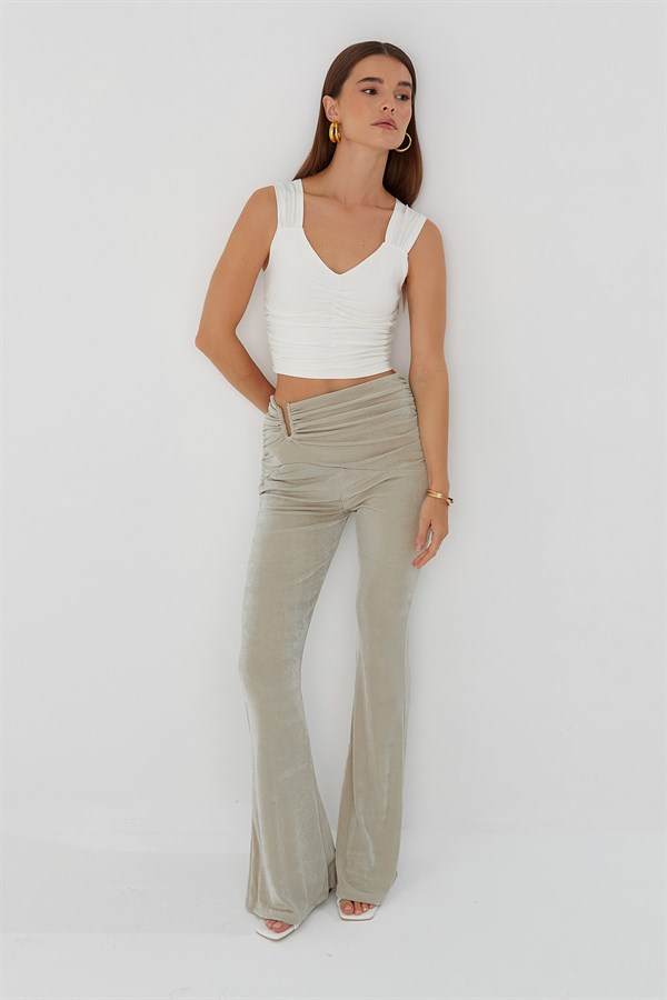 Büzgü Detaylı Pantolon Bej