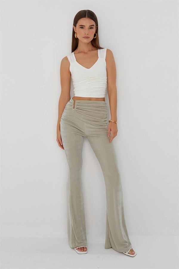 Büzgü Detaylı Pantolon Bej