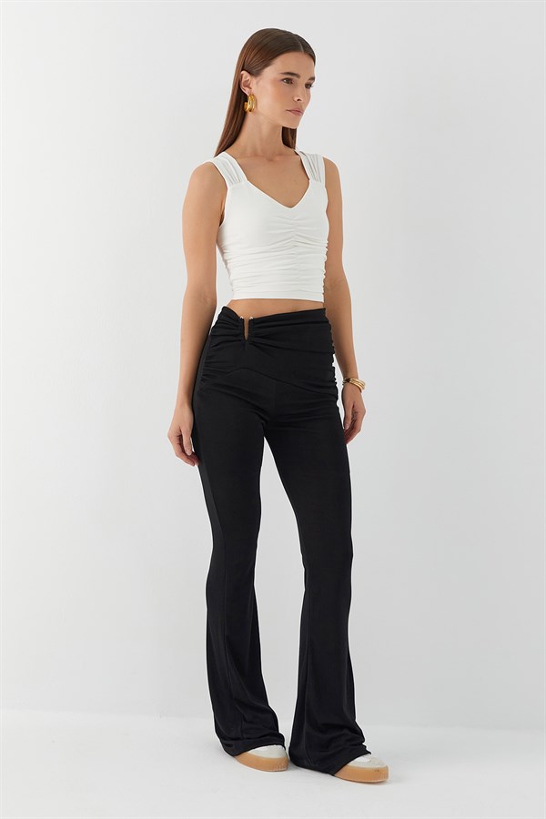 Büzgü Detaylı Pantolon Siyah
