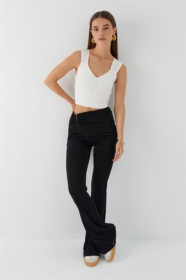 Büzgü Detaylı Pantolon Siyah