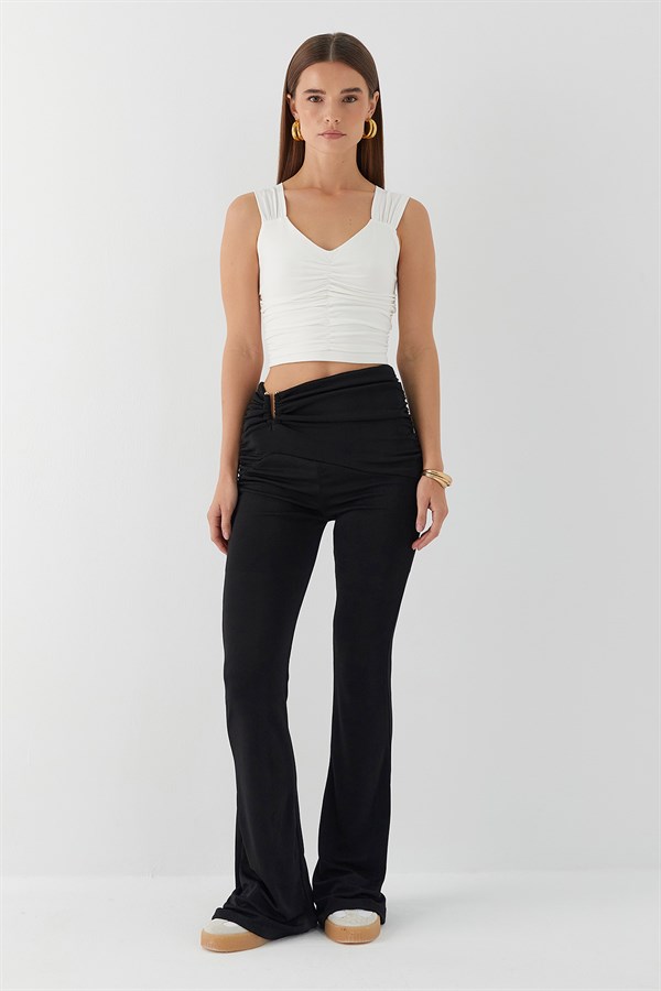 Büzgü Detaylı Pantolon Siyah
