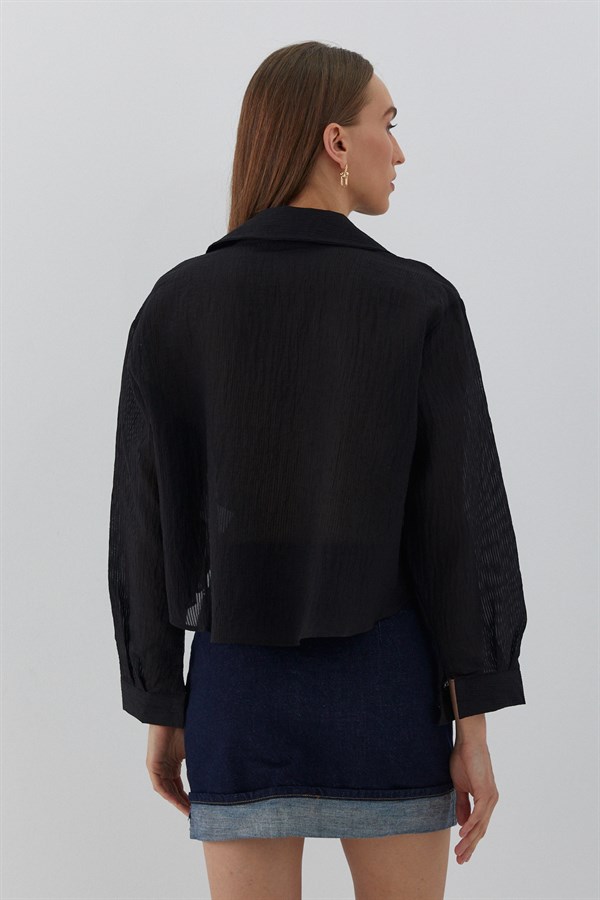 Cebi Püsküllü Gömlek Siyah