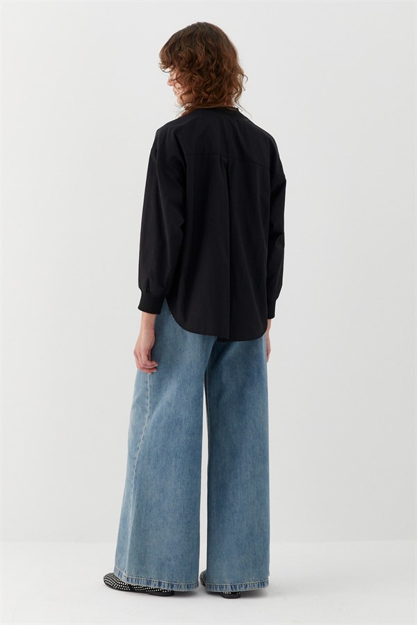 Cep Detaylı Basic Gömlek Siyah