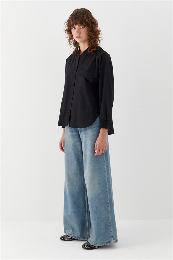 Cep Detaylı Basic Gömlek Siyah
