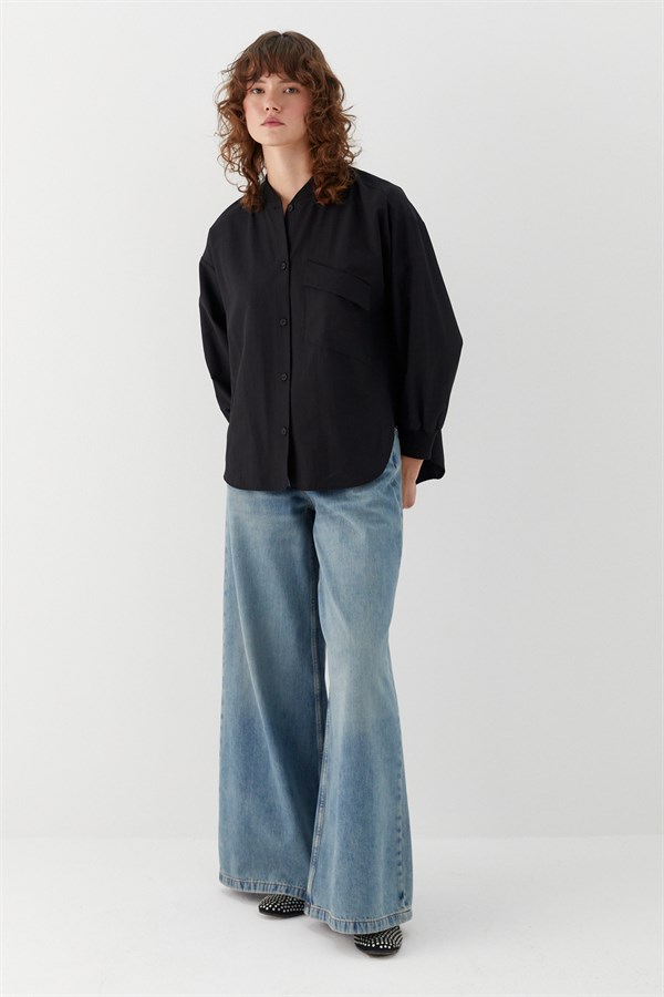 Cep Detaylı Basic Gömlek Siyah