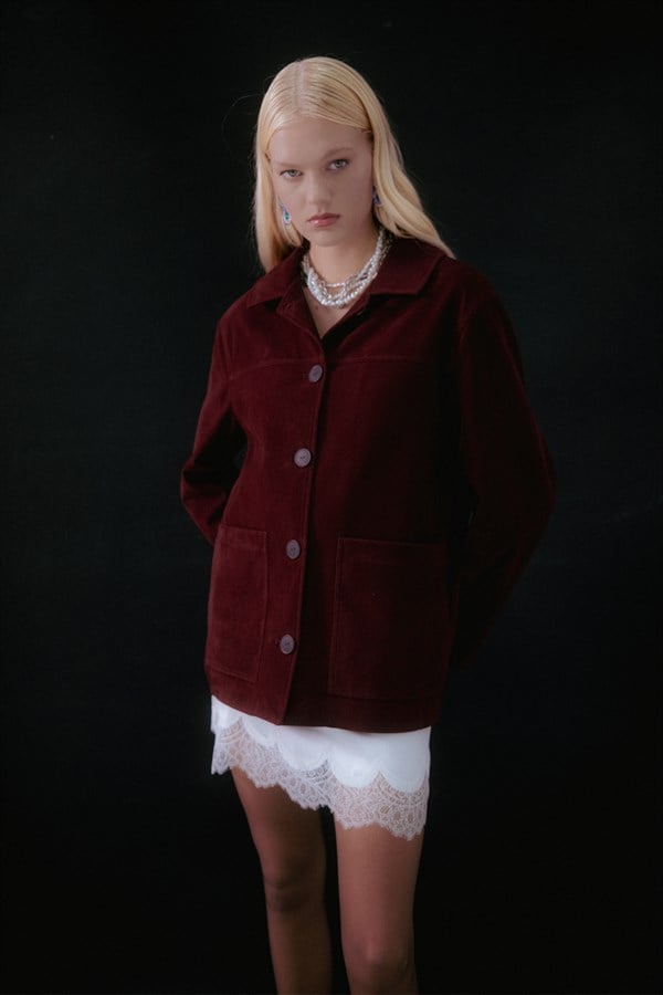 Cep Detaylı Süet Ceket Bordo