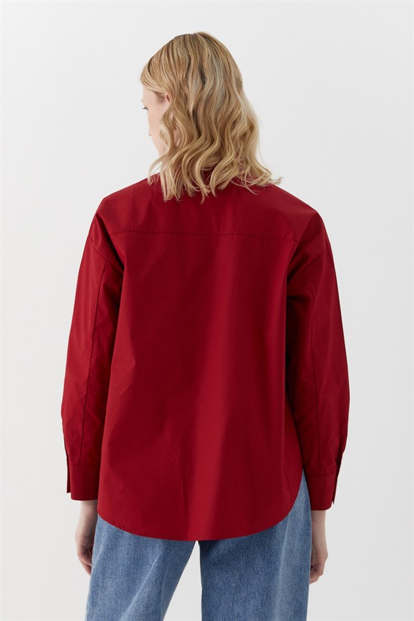 Cepleri Taş Detaylı Gömlek Bordo