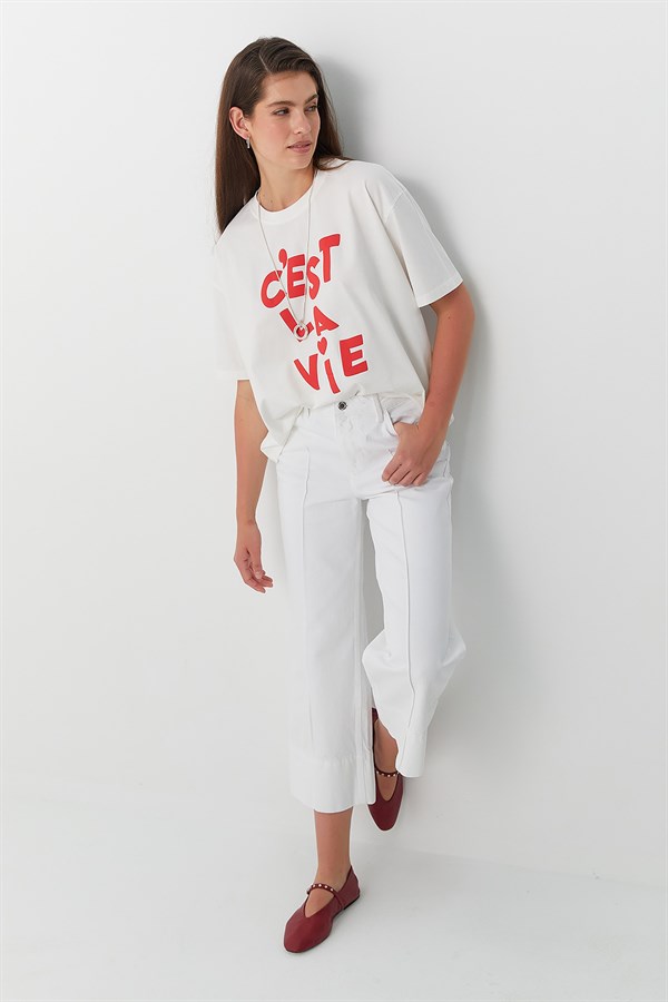 Cest Lavie Baskı T-shirt Ekru