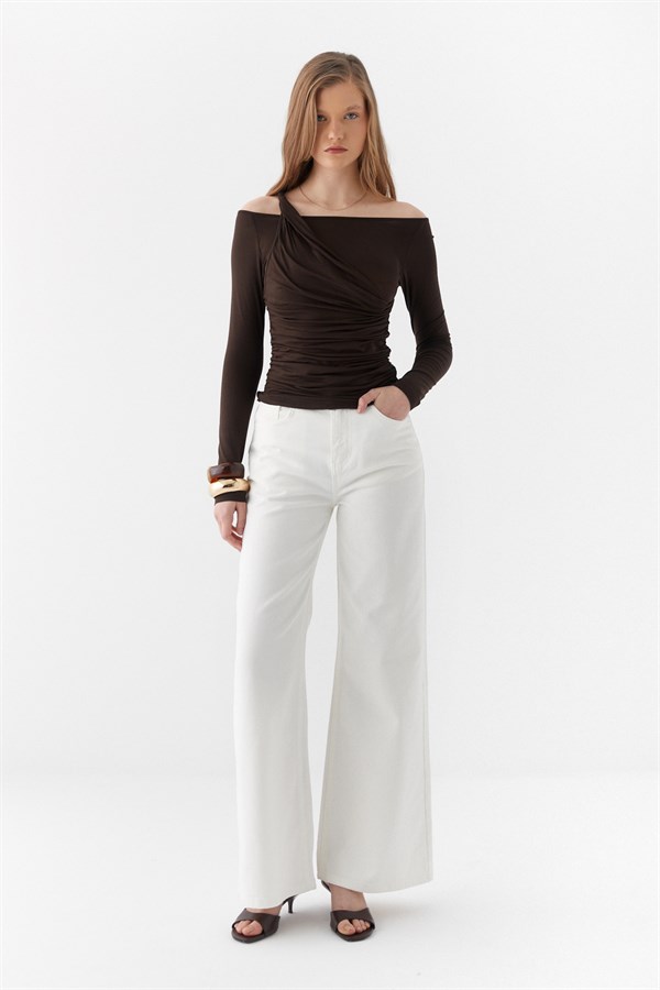 Çift Kat Drapeli Bluz Acı Kahve