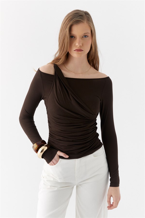 Çift Kat Drapeli Bluz Acı Kahve