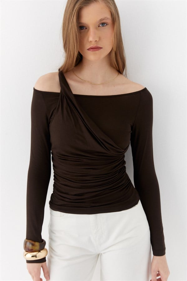 Çift Kat Drapeli Bluz Acı Kahve