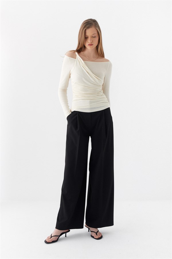 Çift Kat Drapeli Bluz Ekru