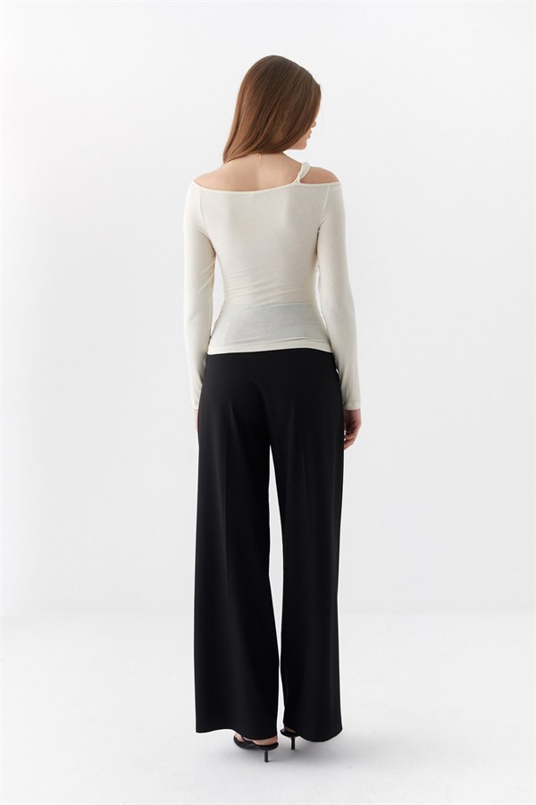 Çift Kat Drapeli Bluz Ekru