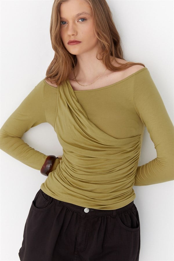 Çift Kat Drapeli Bluz Yeşil