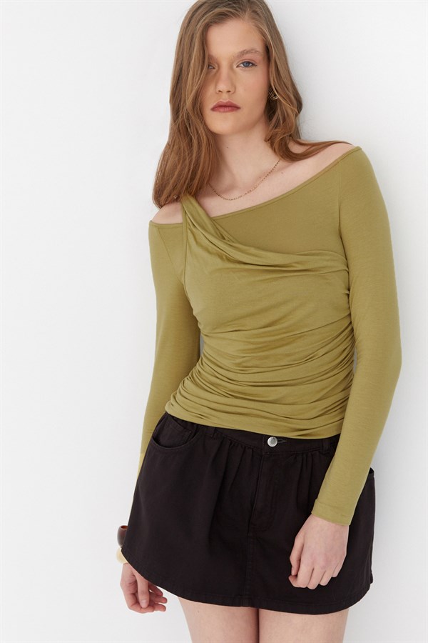 Çift Kat Drapeli Bluz Yeşil