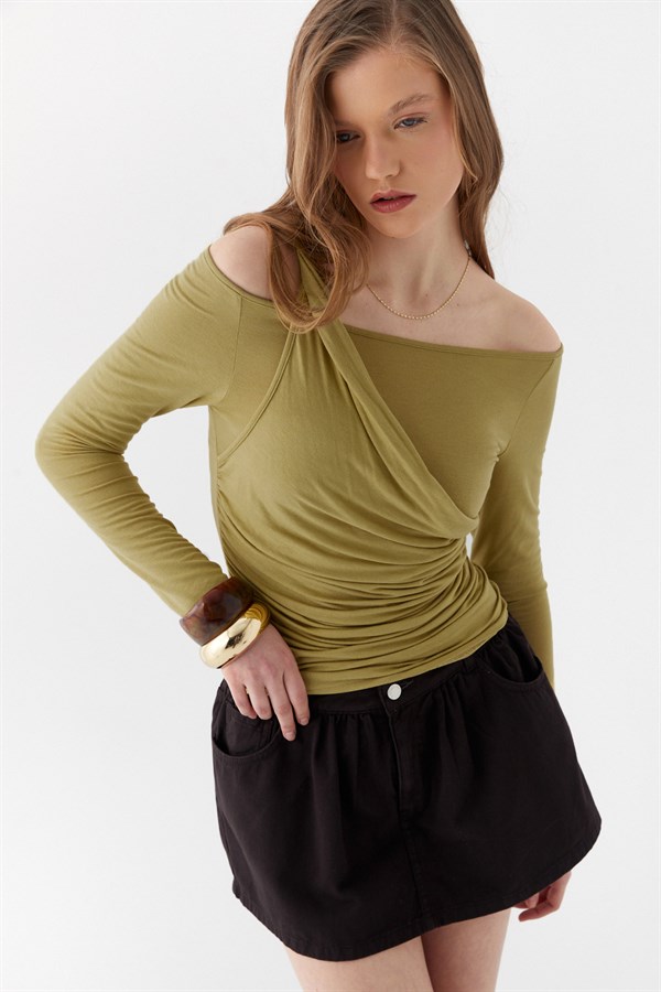 Çift Kat Drapeli Bluz Yeşil