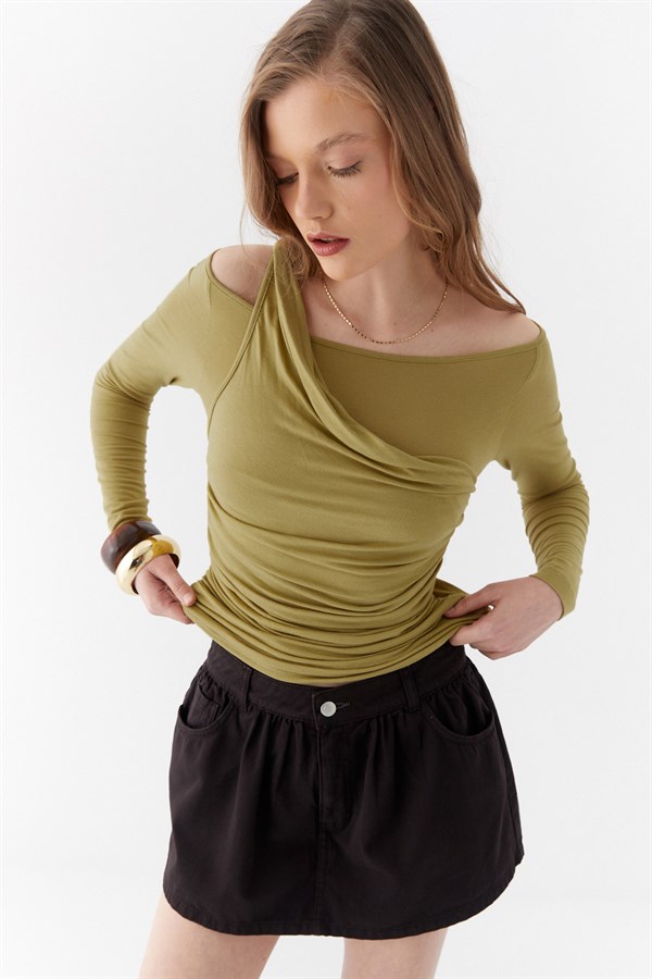 Çift Kat Drapeli Bluz Yeşil