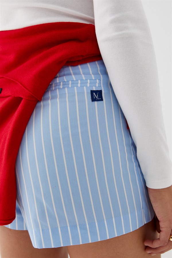 Çizgili Mini Şort Etek Açık Mavi