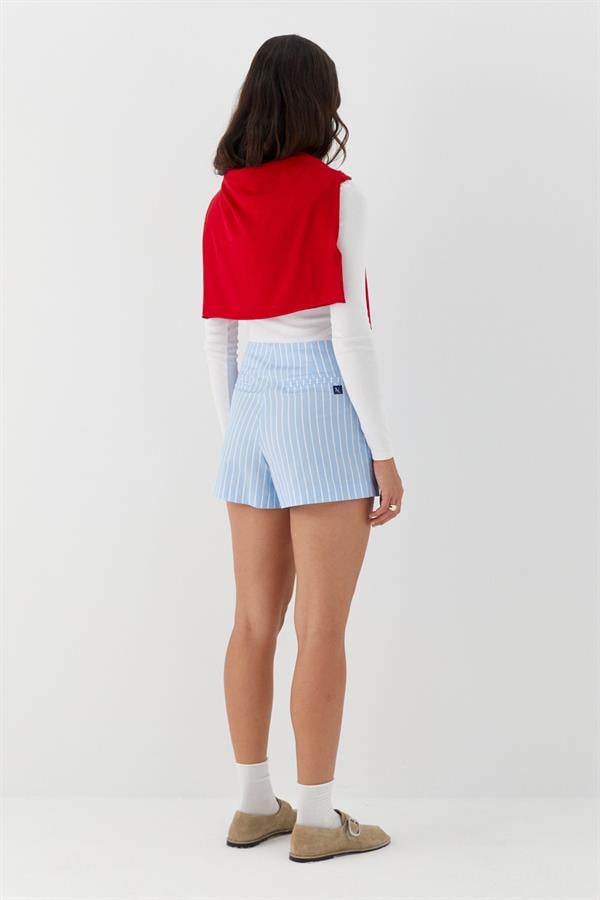 Çizgili Mini Şort Etek Açık Mavi