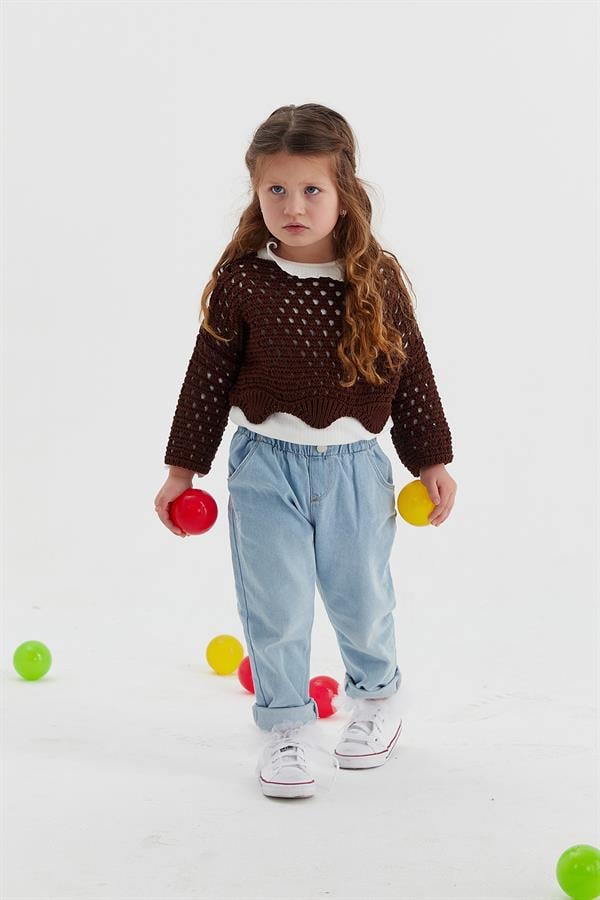 Çocuk Crop Triko Acı Kahve