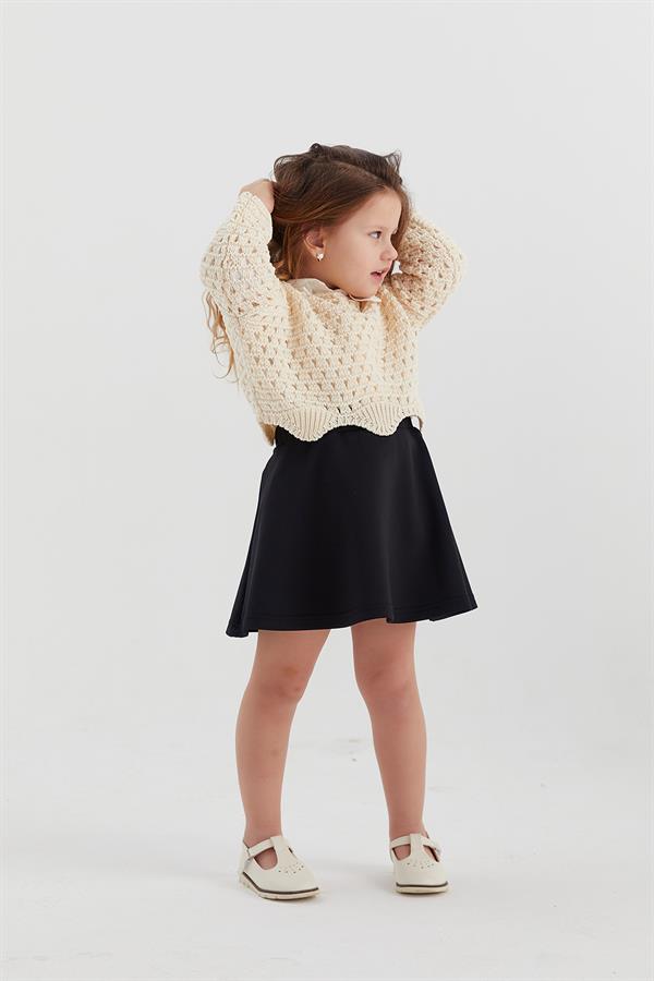 Çocuk Crop Triko Ekru