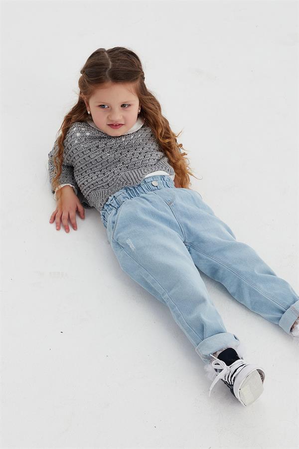 Çocuk Crop Triko Gri