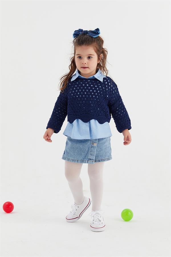 Çocuk Crop Triko Lacivert