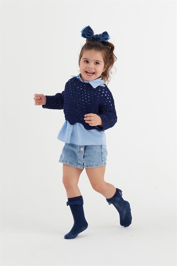 Çocuk Crop Triko Lacivert