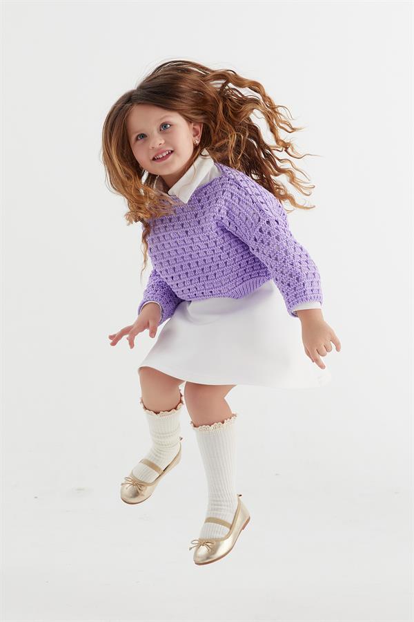 Çocuk Crop Triko Lila