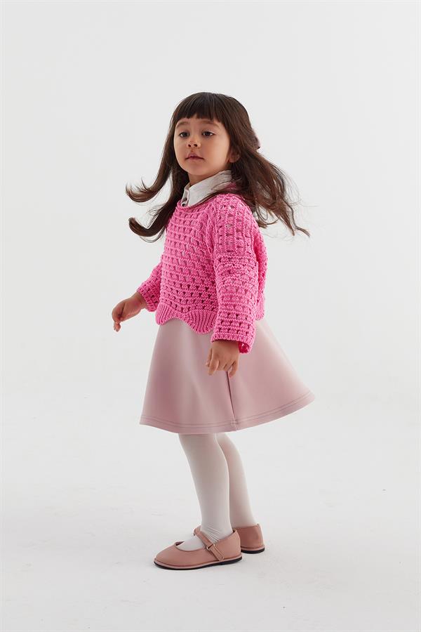 Çocuk Crop Triko Pembe