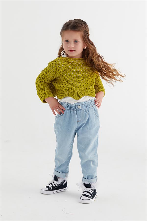 Çocuk Crop Triko Yağ Yeşili