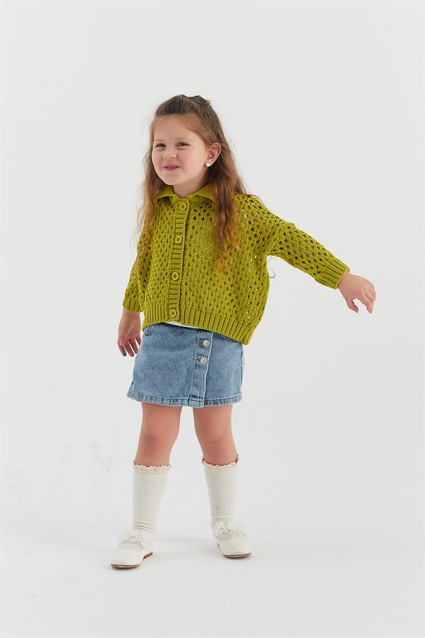 Çocuk Triko Hırka Yağ Yeşili