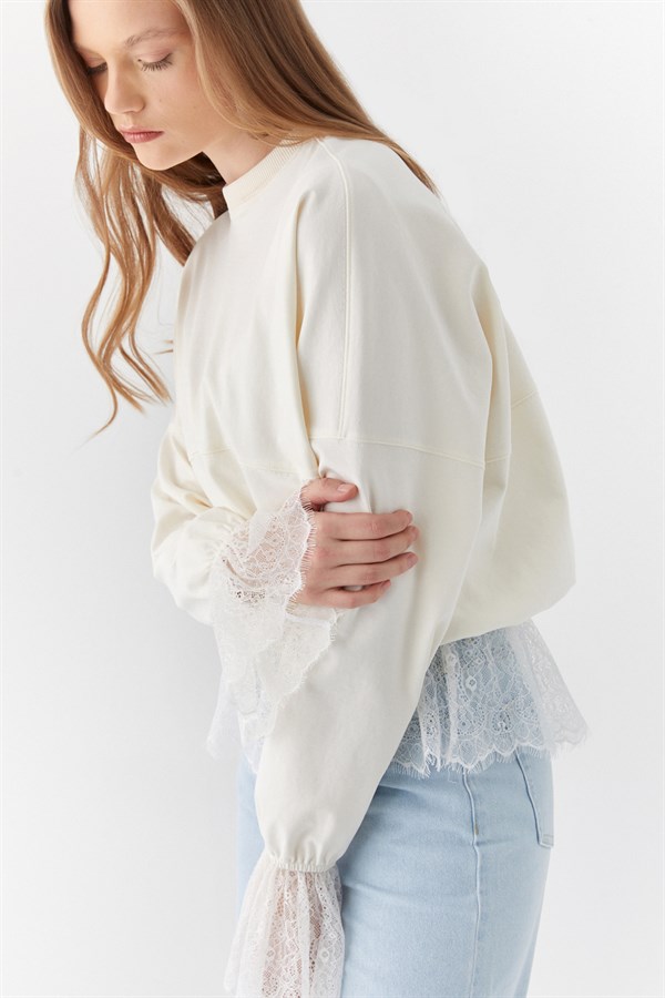 Dantelli Oversize İnterlok Sweatshirt Ekru
