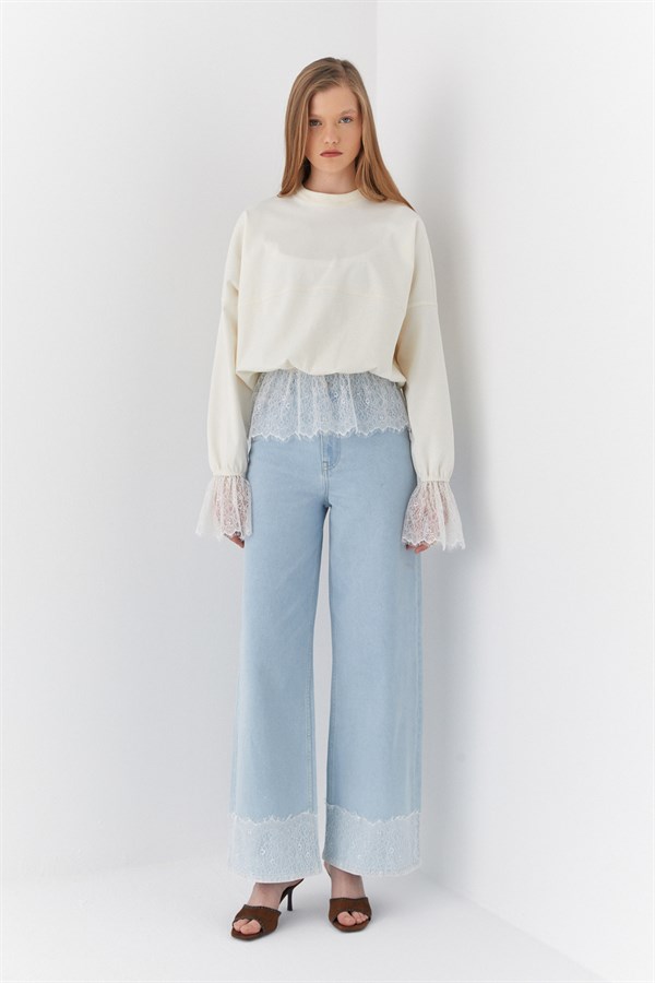 Dantelli Oversize İnterlok Sweatshirt Ekru