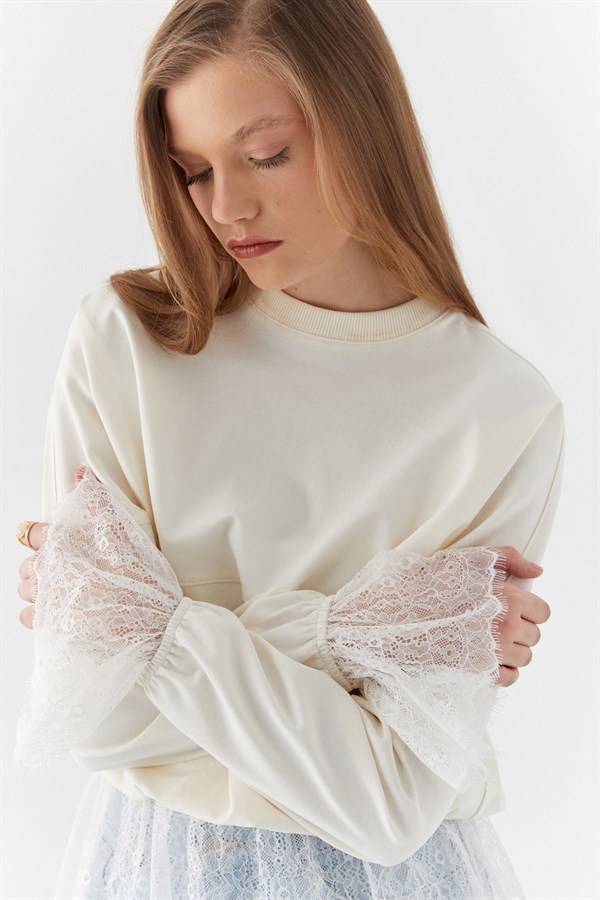 Dantelli Oversize İnterlok Sweatshirt Ekru