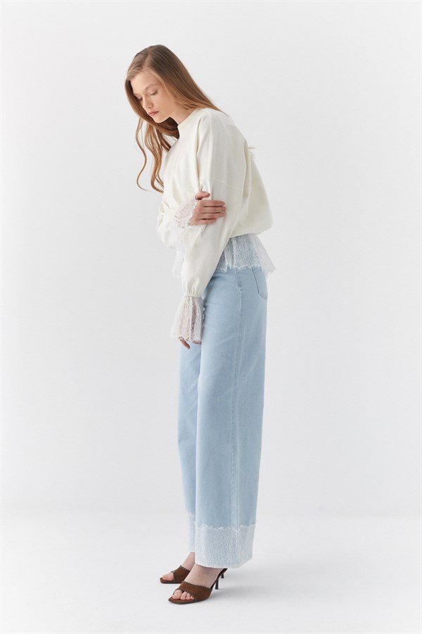 Dantelli Oversize İnterlok Sweatshirt Ekru