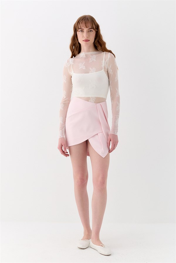 Dantelli Parmak Detaylı Body Ekru