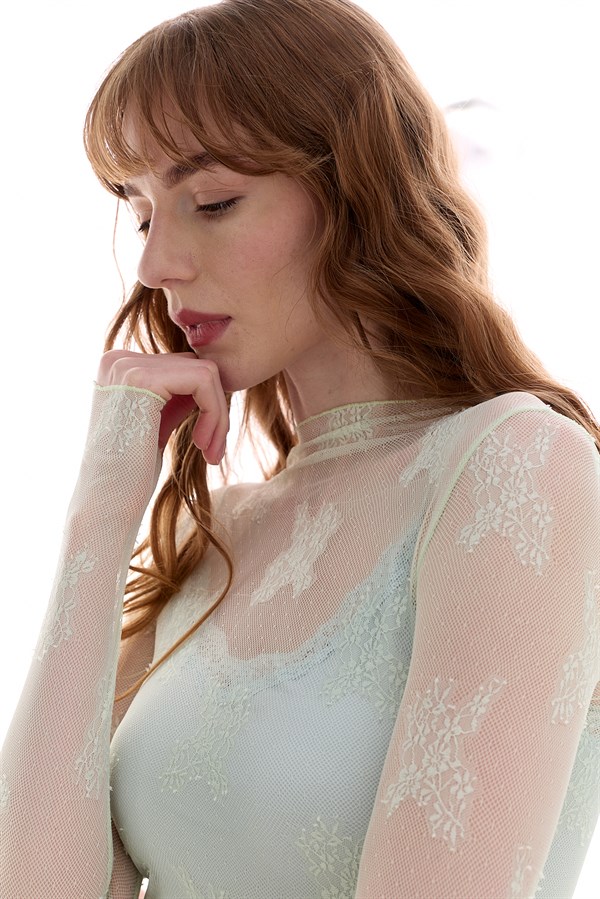 Dantelli Parmak Detaylı Body Mint