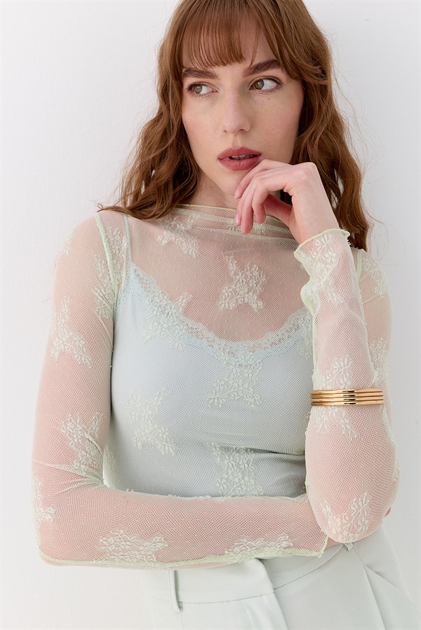 Dantelli Parmak Detaylı Body Mint