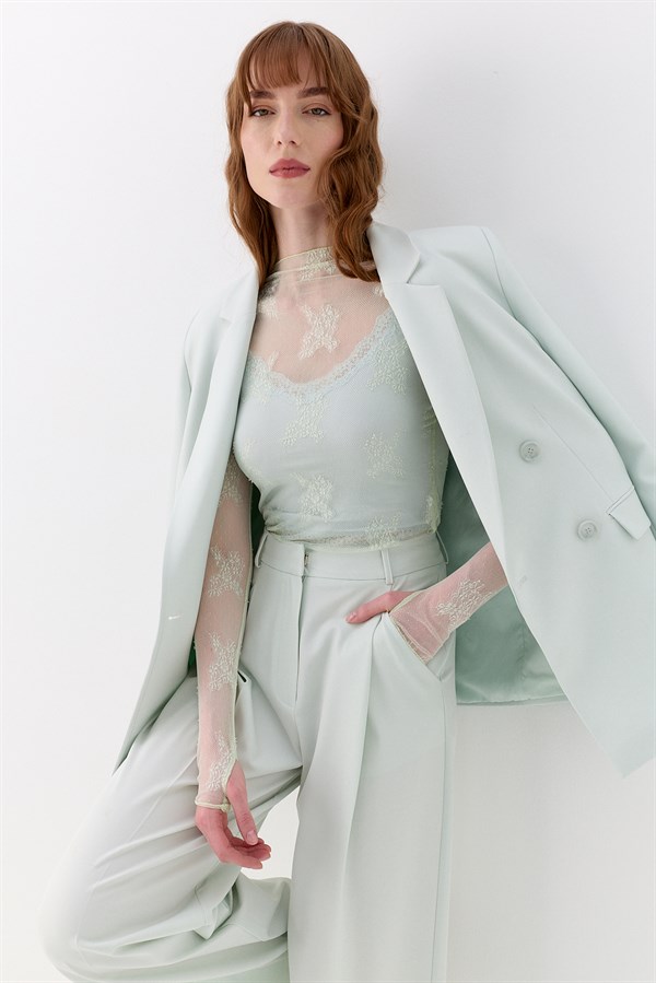 Dantelli Parmak Detaylı Body Mint