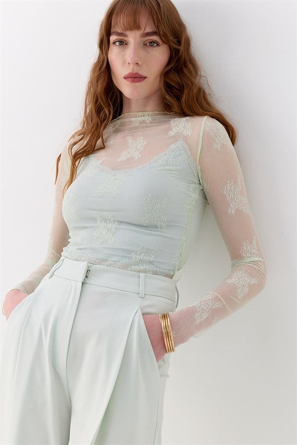 Dantelli Parmak Detaylı Body Mint