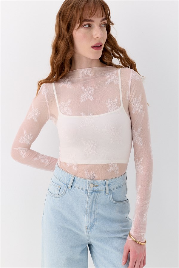 Dantelli Parmak Detaylı Body Pembe