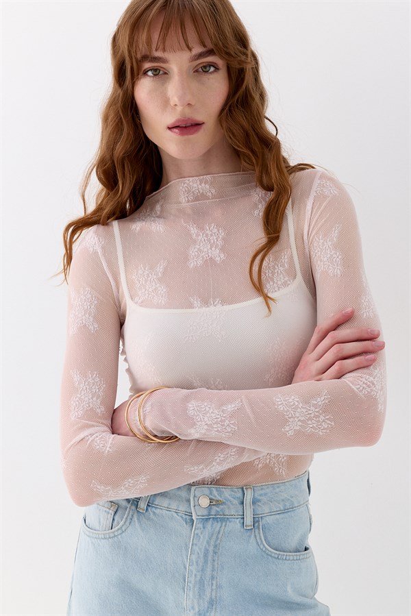 Dantelli Parmak Detaylı Body Pembe