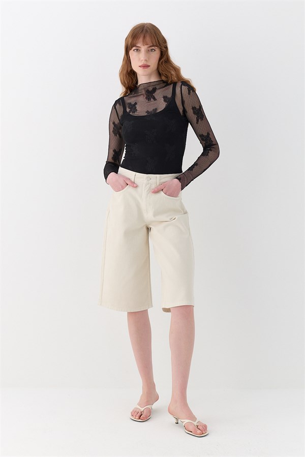 Dantelli Parmak Detaylı Body Siyah