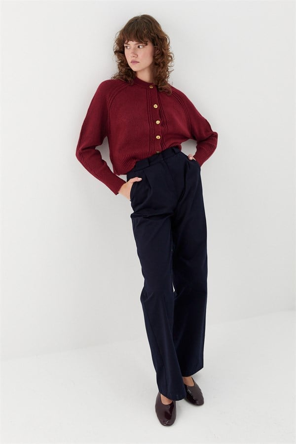 Dikiş Detaylı Triko Hırka Bordo