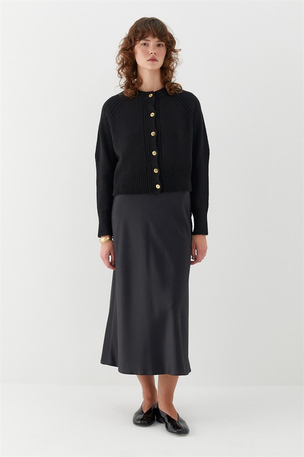 Dikiş Detaylı Triko Hırka Siyah