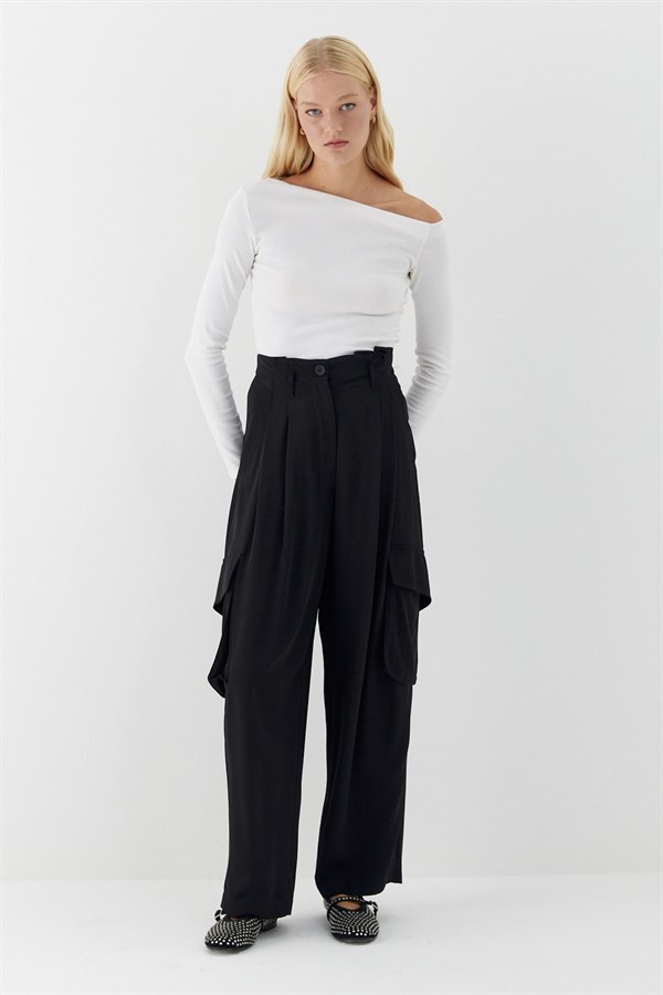 Dökümlü Kargo Pantolon Siyah